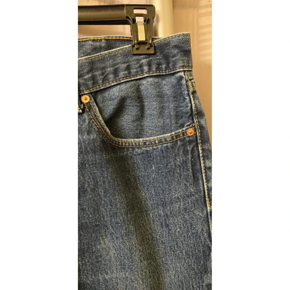 Levis 505 Mens Blue Jeans Dark Wash Denim Straight Pants 38x30 (Fits 36x28) Flaw